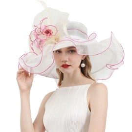 ORIDOOR Women Organza Fascinator Kentucky Hat Derby Floral Tea Party Wedding Hat A865 Pink White …