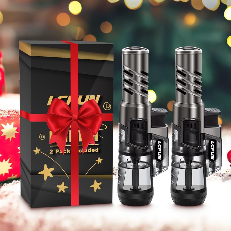 LcFun Torch Lighter 2 Pack Windproof Adjustable Single Jet Flame