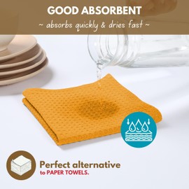 Native Fab 18 Pack Waffle Dish Cloths - 100% Cotton, Absorbent, Quick Drying, Washable Towels for Cleaning, Cooking, Baking - Great for Home, Restaurants, Bars & Cafes - 12 x 12 inch, Mustard Yellow