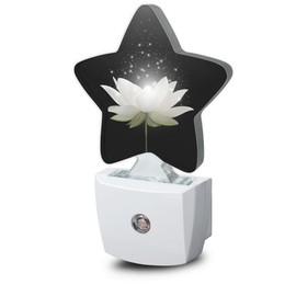 Night Light, White Lotus Flower Plug-in Dusk to Dawn Smart Sensor White Nightlight for Bedroom Bathroom Kitchen Hallway Stairs Energy Efficient Decor Desk Lamp