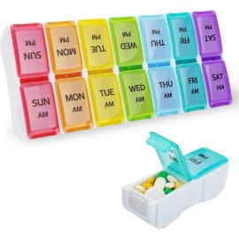 DailyRest Pill Organizer 2 Times a Day, Box 7 AM PM Color