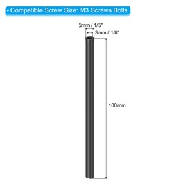 PATIKIL 6pcs M3 Metal Threaded Standoff Spacer Nuts, Round Aluminum Spacers Female Coupling Screws, 1/8" ID x 3/16" OD, Black, (100mm L)