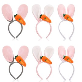 6 Pcs Rabbit Ears Headband,Easter Bunny Ears Headbands,Carrot Rabbit Hairband,Easter Bunny Costume Accessories for Birthday