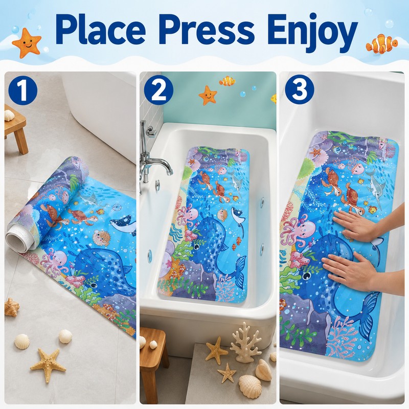 Extra-Long Cartoon Non-Slip Bathtub Mat – PVC Bath and Shower