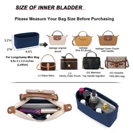 LOUKAYCCI Felt Mini Organizer Insert for Longchamp mini XS Bag,Purse Organizer Insert For Handbag (DarkBlue)