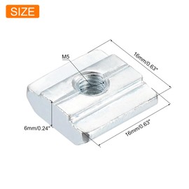Sourcing Map 40Pcs M5 T Nut Tee Sliding Slot Nuts, Nickel Plated Carbon Steel, Silver Tone, 16x16x6mm