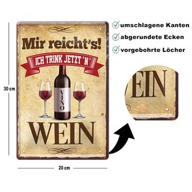 schilderkreis24 Tin Sign Funny Saying "Mir Reicht's ich Trink Wein" Decorative Sign Gift Idea Retro Funny Gift for Birthday Christmas Wine Cellar Wine Bar Wine Arbour 20 x 30 cm