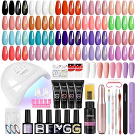Phoenixy Gel Nail Polish Set with Drill, 51Pcs Gel Nail Kits with 48W U V Lamp Starter Kit, 20 Colours Gel Nail Polish with 4 Colours Poly Nail Gels Complete Manicure Kit for Women (25+4pcs Gift Set)