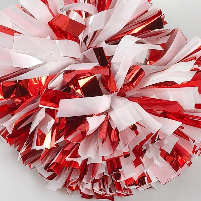 Lovecheer 2PCS Cheerleading Pom Poms Metallic Red and White Plastic