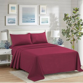 CHARKHAH Polycotton Flat Sheets with Single Double King Size Bed Ultra Soft Plain Top Sheet Dyed in Trendy Colors Hotel Collection Sheets Ideal for Winter & Summer Bedding (Burgundy, King)