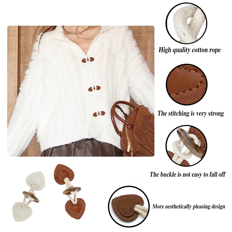 RHQFDM Leather Toggle Clasps, 8 Pairs, Leather Toggle Buttons, Windbreaker,