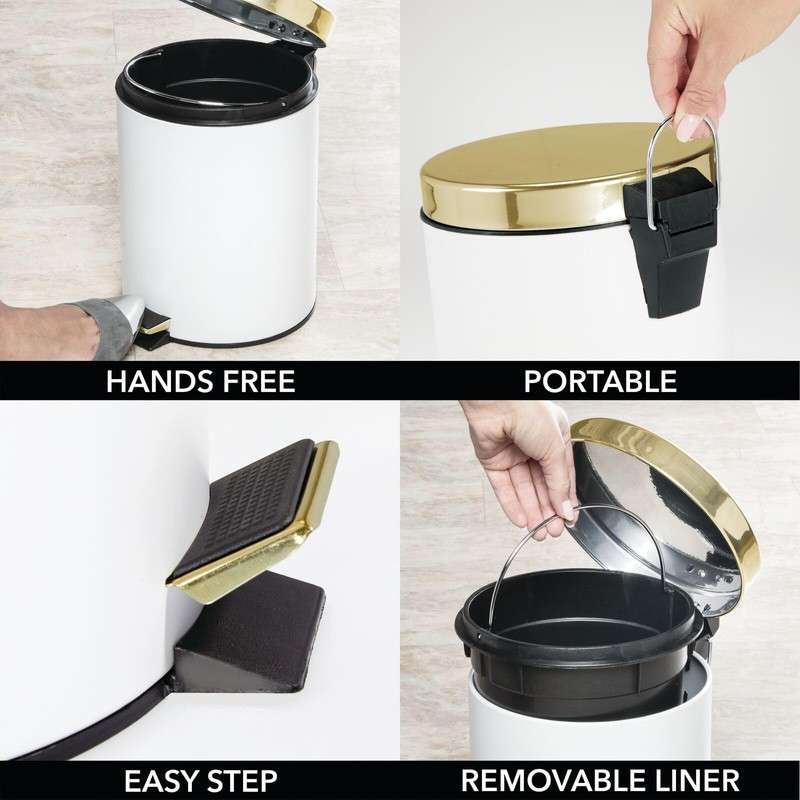 mDesign Small Modern 1.3 Gallon Round Metal Lidded Step Trash