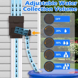 WADEO Rainwater Collection System, Downspout Diverter Fits for 2"x 3" or 3"x 4" Residential Downspouts, Rain Barrel Diverter Kit with Adjustable Valve and Filter, 5FT Hose, Brown