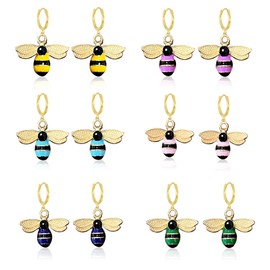 Seakuur 6 Pairs Small Bee Honeybee Huggie Hoop Earrings for Women Gold Plated Hypoallergenic Minimalist Ear Jewelry Set, Gold plated copper, Stainless Steel