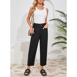 Dokotoo Linen Pants Women Casual Summer Capri Pants for Women School Outfits for Teachers Casual Wide Leg Harem Trouser Cotton Lightweight Stretchy Summer Slacks 2025 Early Fall Fashion Black 2XL