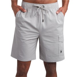 Spyder Mens Cargo Shorts - Stretch Tech Double Knit Fleece Athletic Shorts with Elastic Waistband Drawcord & Pockets (30-36), Size 30, Pewter