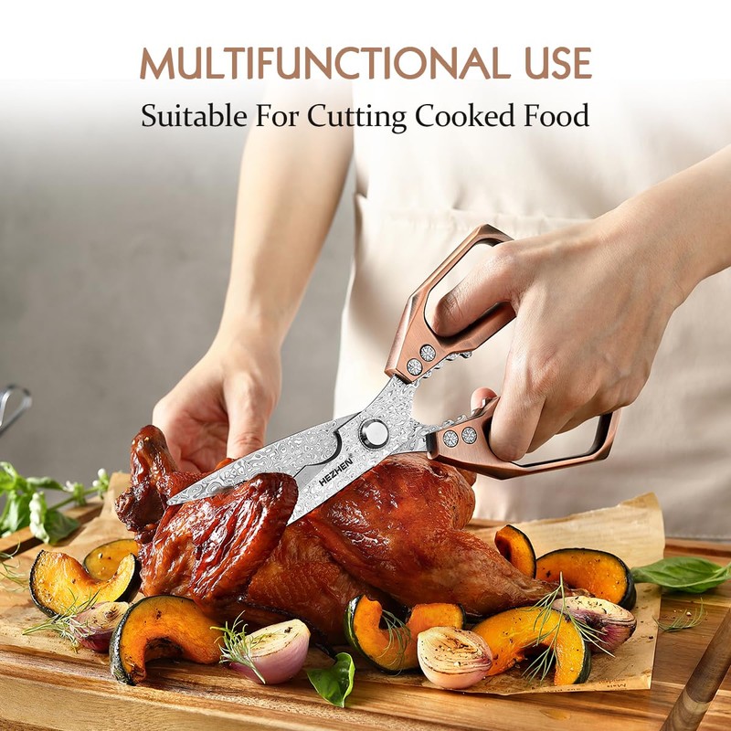 HEZHEN Damask Kitchen Scissors, Multifunctional Cooking Scissors, Saw Cut, 110