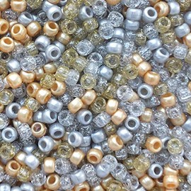 BeadExplosion Pony Beads Gold Silver Pearl Glitter Mix Made in USA 6x9mm Large Hole B07800a Multicolor