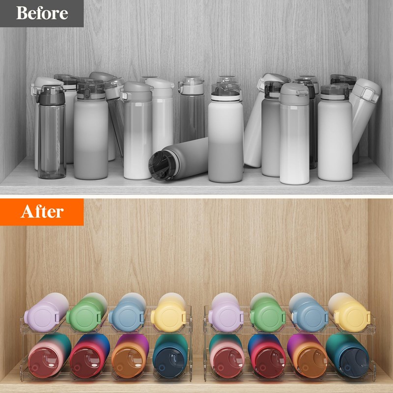 Lifewit Stackable Water Bottle Organizer for Cabinet, Plastic Bottle Holder