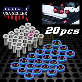 20pcs Blue Billet Aluminum Fender Bumper Washer Bolt Engine Bay Screw Dress Up Kit JDM M6x15mm 6061 T6-Grade