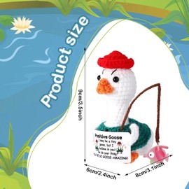 TOYMIS Crochet Goose, Handmade Positive Support Fishing Outfit Goose Inspirational Crochet Animal Doll Practical Decoration Accessories for Bedroom Study Room Office