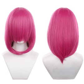 Aadesso Deep Pink with bangs 40cm/1.31' Shoulder-length Anime Cosplay Wig Heat resistant Straight Synthetic Hair Wig