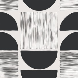 VEELIKE Black and White Modern Mid Century Wallpaper Peel and Stick Abstract Geometric Wallpaper for Bedroom Bathroom 17.7''x118'' Removable Prepasted Art Deco Wallpaper Geometric Contact Paper