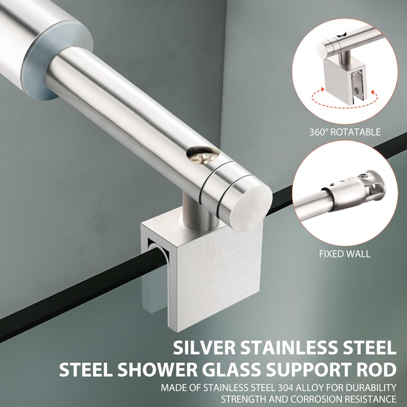 Shower Door Support Bar, Fix Frameless Shower Door Panel for