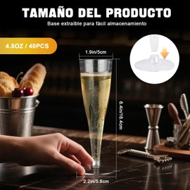 40 Copas de Champagne Plástico Reutilizables, 135 ml Juego de Copas champán plástico, Vasos Champagne Plastico para Cócteles, Vino, Postres, para Fiestas, Bodas, Reuniones Familiares
