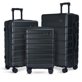 QIMER Luggage Sets 3 Piece, 100% PC Hardside Luggage with Spinner Wheel TSA LOCK Lightweight Quiet Suitable for Men and Women, Family Travel Y01 Dark Gray 20/24/28(Diagonal stripes)