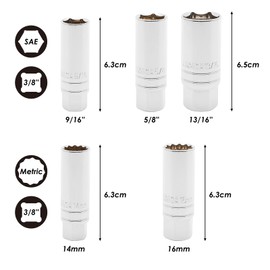 MIXPOWER 5PCS 3/8"Drive Magnetic Spark Plug Socket Set, CR-V, 14mm, 16mm, 5/8-inch, 3/4-inch and 13/16-inch, 6 Point & 12 Point