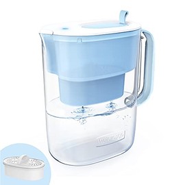 Waterdrop 200-Gallon Long-Life 10-Cup Water Filter Pitcher with 1 Filter, NSF Certified, 5X Times Lifetime, Reduces Fluoride, Chlorine and More, BPA Free, Blue