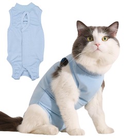 Cat Bodysuit After Surgery Castration Cat - Surgery Recovery Suits for Cats - Skin Disease Recovery Body Cat Clothing - Anti-Leaking for Cat Body - Alternative to E-Collar (Blue, L)