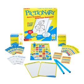 Mattel Games Pictionary Family Board Game for Kids, Adults and Game Night for 2 Teams with Erasable Markers, Boards and Sand Timer, JDX96