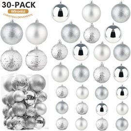 Wironlst Christmas Ball Ornaments - 30pcs Shatterproof Plastic Christmas Ornaments Hanging Ball Decorations for Xmas Tree, Holiday, Wedding, Party (Multi-Size, Silver)