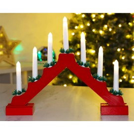 Christmas Concepts® Christmas Red Wooden Candle Bridge with Warm White LED Lights - Battery Operated