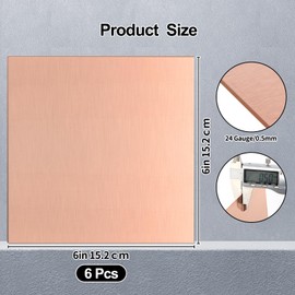 Adrattnay 6-Pack 99.9% Pure Copper Sheets Metal 6 "x 6", 24 Gauge Copper Sheets 0.5mm (0.02") with Double-Side Protective Film for Jewelry Making, Crafts, Soldering, Electrical Projects
