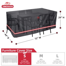 Turtle Life Patio Furniture Sets Cover, Heavy Duty Rectangular Durable Waterproof Outdoor UV Resistant Anti-Fading Dining Table Chairs Furniture Cover, Black, 72"L x 44"W x 29"H