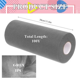 Tulle 30 cm x 92 m, tulle fabric wedding decoration, tulle fabric roll, tulle ribbon, organza fabric, tulle sold by the metre for DIY crafts, pom pom crafts, bows, party decoration, gifts (grey)