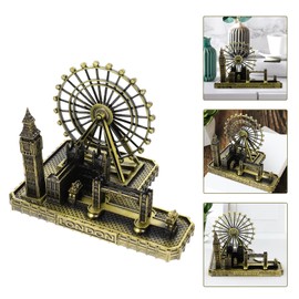 Warmhm Retro Architecture Model London Eye Big Ben Tower Bridge Model Bronze Metal Big Ben Clock Statue Figurine for Desktop Living Room Party Decoration (Bronze)