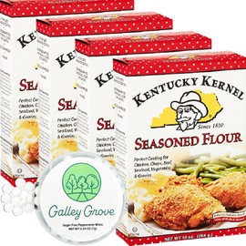 Kentucky Kernel Seasoned Flour Mix Coating Bulk 10 oz (4-Pack), 40 Total Ounces, Chicken, Chops, Beef, Seafood, Vegetables, Fried Pickles and Gravies Bundle With Galley Grove Sugar Free Mints