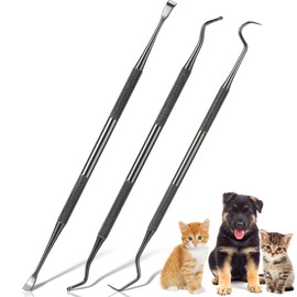 Hotop 3 Pieces Dog Dental Tooth Scaler and Scraper Stainless Double Headed Tarter Removing Tool Scraper Pet Teeth Cleaning Tools for Dog and Cat