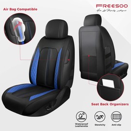 FREESOO for Ford F150 Seat Covers 2015-2025, F250 F350 F450 Crew Cab 2017-2025, Waterproof Car Seat Covers Full Set, Luxury Leather Seat Covers for Cars Trucks Pickup, Car Seats Cushion, Black-Blue