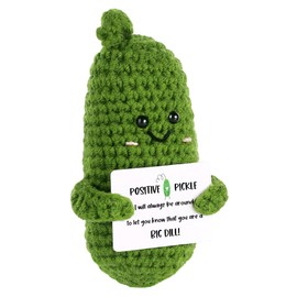 OASSIE Emotional Support Pickle - Birthday, Christmas, Encouragement, Stress Relief, Inspirational Gifts for Women, Positive Cucumber with Cards - Green Mini Positive Pickle Crochet Knitted Doll