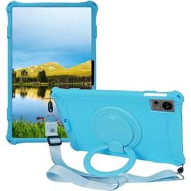 Sfulatdc Silicone Tablet Case with 360 Rotating Kickstand Handle/Shoulder Strap Built in Pen Holder Stylus Pen Compatible with Teclast T60 12 inch Blue