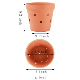Yishang 6 Inches Terracotta Orchid Pots with Holes - Set of 6 Clay Orchid Planter Pots for Repotting, Small Flower Plant Pots for Orchid Indoor & Outdoor, Promotes Air Circulation