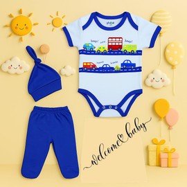 Newborn Baby Starter Set Starter Box Short Sleeve Clothing Set 100% Natural Cotton First Equipment Boys Gift Set 3 Pieces