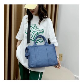 NCDUANSAN Large Canvas Tote Bag Simple one-Shoulder Shopping Bag Lady Letter Printing Commuter Fashion Messenger Handbag(Blue)