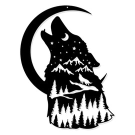 NBEADS Howling Wolf Metal Wall Art Decor, Wildlife Metal Wall Decor Wall Hanging Decor Animal Silhouette Wall Art for Bedroom Living Room Yoga Room Office Garden Hotel Wall Decoration, 11.8x8.9