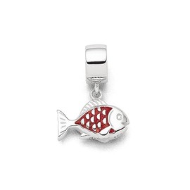 DUR F299 Women's Fish Charm Pendant 925 Sterling Silver with Coral in Silver and Red Dimensions: 1.5 x 1.4 cm, Sterling Silver, No Gemstone